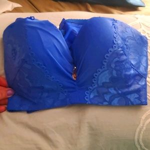 Royal Blue Lace Jeweled Underwire Bra 34D